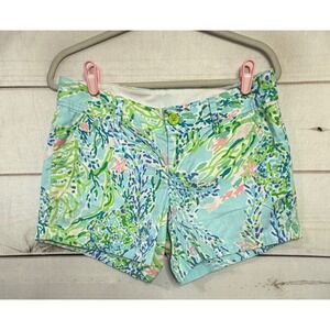 Lilly Pulitzer Callahan Shorts Women's Size 6 Blue Green Coral‎ Print Cotton